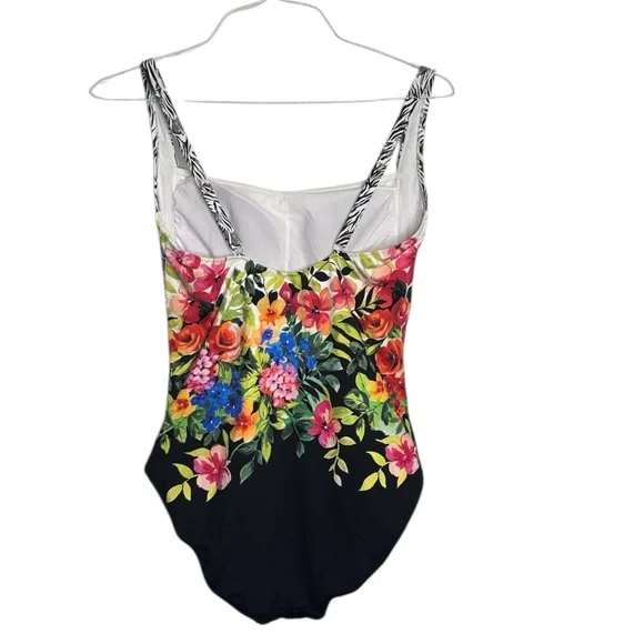 Johnny Was Fay Floral Ruched One-Piece Swimsuit NWOT size 1X Tropical Beach - Picture 4 of 6